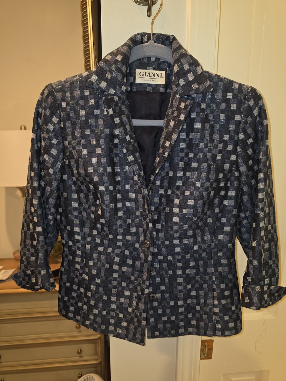 Gianni Navy Geometric Pattern Women's Blazer Jacket